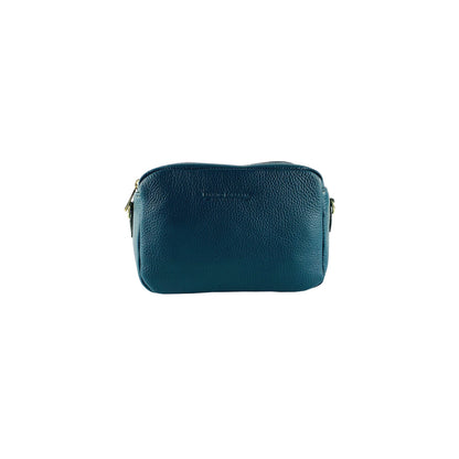 RB1008E | Women's Double Zip Shoulder Bag in Genuine Leather Made in Italy. Removable shoulder strap. Attachments with shiny gold metal snap hooks - Green color - Dimensions: 20 x 15 x 9 cm