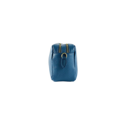 RB1008P | Women's Double Zip Shoulder Bag in Genuine Leather Made in Italy. Removable shoulder strap. Attachments with shiny gold metal snap hooks - Avio color - Dimensions: 20 x 15 x 9 cm