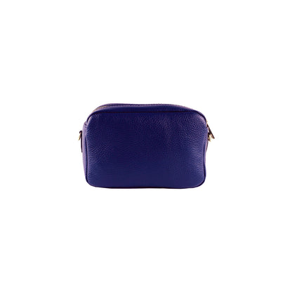 RB1008Y | Women's Double Zip Shoulder Bag in Genuine Leather Made in Italy. Removable shoulder strap. Attachments with shiny gold metal snap hooks - Purple color - Dimensions: 20 x 15 x 9 cm