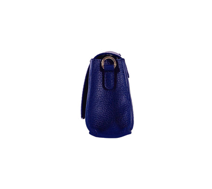 RB1009D | Women's Shoulder Bag in Genuine Leather Made in Italy. Removable shoulder strap. Attachments with shiny gold metal snap hooks - Blue color - Dimensions: 30 x 16 x 7 cm