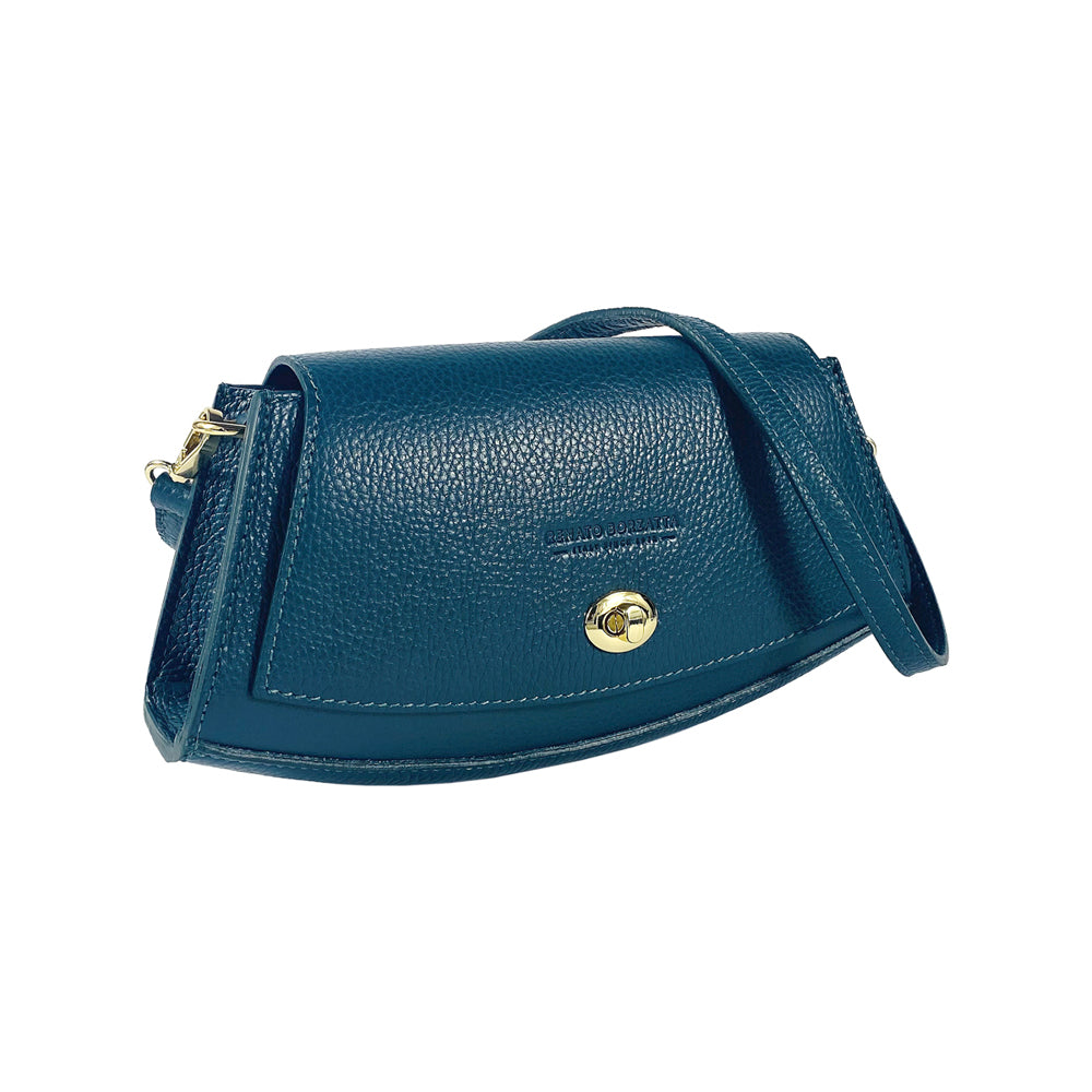 RB1009E | Women's Shoulder Bag in Genuine Leather Made in Italy. Removable shoulder strap. Attachments with shiny gold metal snap hooks - Green color - Dimensions: 30 x 16 x 7 cm