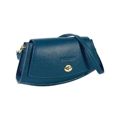 RB1009E | Women's Shoulder Bag in Genuine Leather Made in Italy. Removable shoulder strap. Attachments with shiny gold metal snap hooks - Green color - Dimensions: 30 x 16 x 7 cm