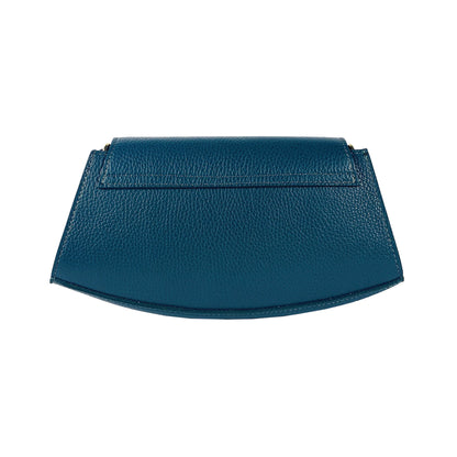 RB1009E | Women's Shoulder Bag in Genuine Leather Made in Italy. Removable shoulder strap. Attachments with shiny gold metal snap hooks - Green color - Dimensions: 30 x 16 x 7 cm