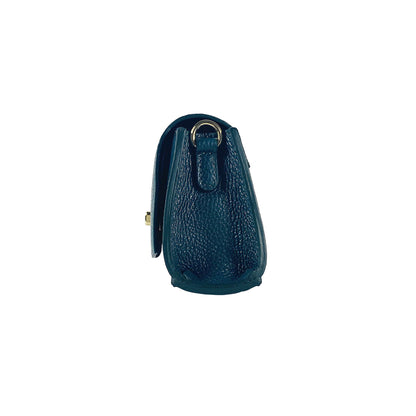 RB1009E | Women's Shoulder Bag in Genuine Leather Made in Italy. Removable shoulder strap. Attachments with shiny gold metal snap hooks - Green color - Dimensions: 30 x 16 x 7 cm