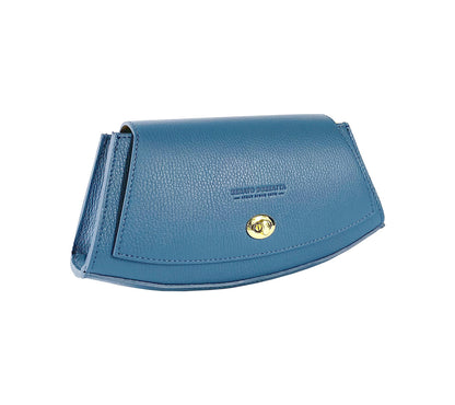 RB1009P | Women's Shoulder Bag in Genuine Leather Made in Italy. Removable shoulder strap. Attachments with shiny gold metal snap hooks - Avio color - Dimensions: 30 x 16 x 7 cm