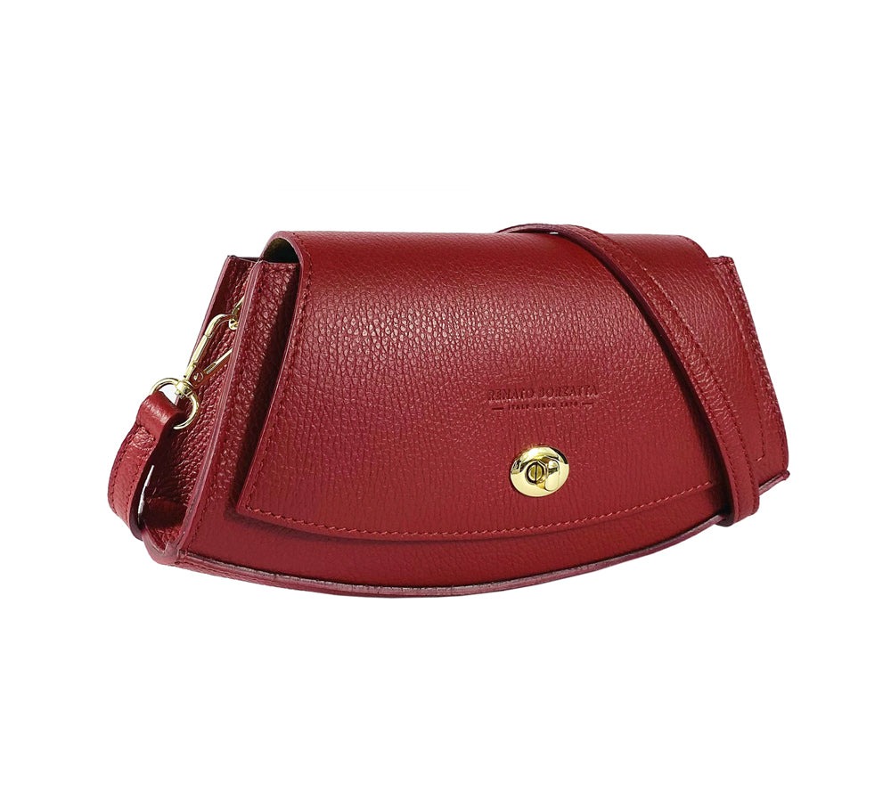 RB1009V | Borsa Donna a Spalla in Vera Pelle Made in Italy. Tracolla removibile. Attacchi con moschettoni in metallo Oro Lucido - Colore Rosso - Dimensioni: cm 30 x 16 x 7