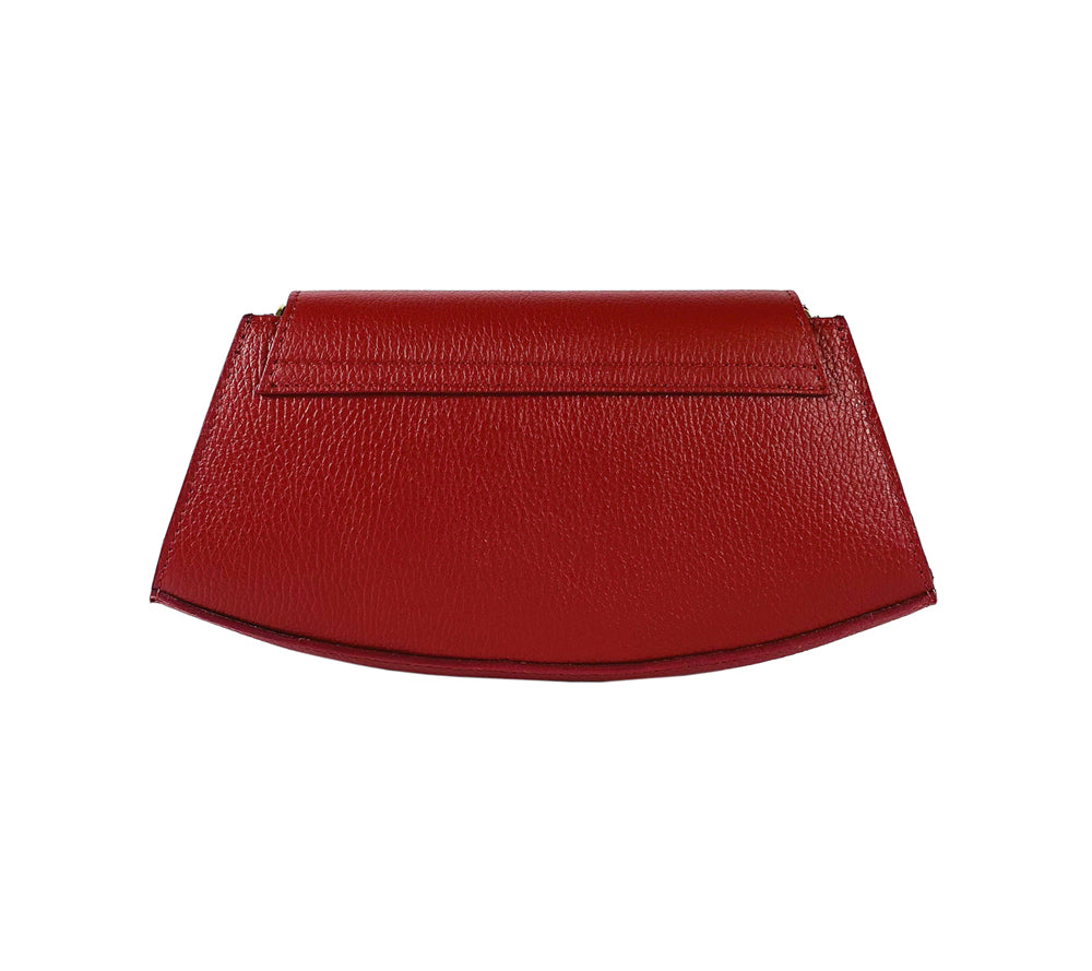 RB1009V | Borsa Donna a Spalla in Vera Pelle Made in Italy. Tracolla removibile. Attacchi con moschettoni in metallo Oro Lucido - Colore Rosso - Dimensioni: cm 30 x 16 x 7