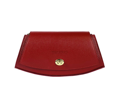 RB1009V | Borsa Donna a Spalla in Vera Pelle Made in Italy. Tracolla removibile. Attacchi con moschettoni in metallo Oro Lucido - Colore Rosso - Dimensioni: cm 30 x 16 x 7