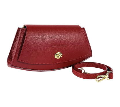 RB1009V | Borsa Donna a Spalla in Vera Pelle Made in Italy. Tracolla removibile. Attacchi con moschettoni in metallo Oro Lucido - Colore Rosso - Dimensioni: cm 30 x 16 x 7