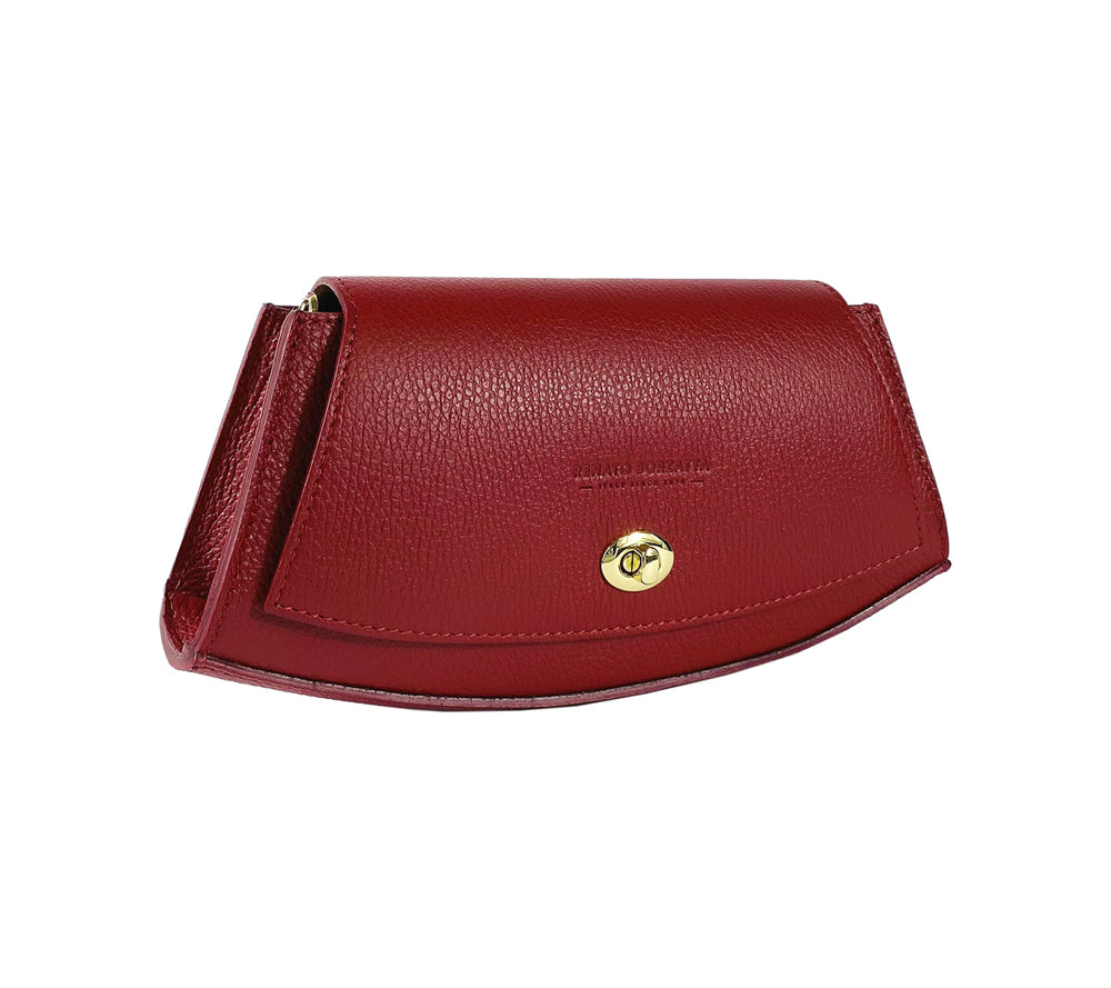 RB1009V | Borsa Donna a Spalla in Vera Pelle Made in Italy. Tracolla removibile. Attacchi con moschettoni in metallo Oro Lucido - Colore Rosso - Dimensioni: cm 30 x 16 x 7