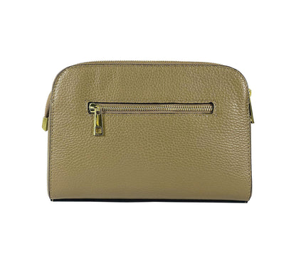 RB1011AQ | Women's shoulder bag in genuine leather Made in Italy. Removable shoulder strap. Attachments with shiny gold metal snap hooks - Taupe color - Dimensions: 25 x 17 x 10 cm