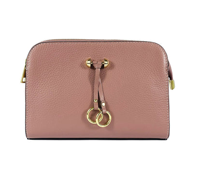 RB1011AZ | Women's shoulder bag in genuine leather Made in Italy. Removable shoulder strap. Attachments with shiny gold metal snap hooks - Antique pink color - Dimensions: 25 x 17 x 10 cm