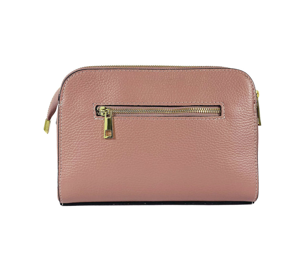 RB1011AZ | Women's shoulder bag in genuine leather Made in Italy. Removable shoulder strap. Attachments with shiny gold metal snap hooks - Antique pink color - Dimensions: 25 x 17 x 10 cm