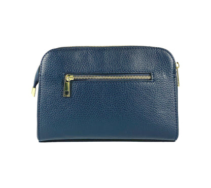 RB1011D | Women's shoulder bag in genuine leather Made in Italy. Removable shoulder strap. Attachments with shiny gold metal snap hooks - Blue color - Dimensions: 25 x 17 x 10 cm