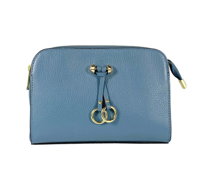 RB1011P | Women's shoulder bag in genuine leather Made in Italy. Removable shoulder strap. Attachments with shiny gold metal snap hooks - Avio color - Dimensions: 25 x 17 x 10 cm