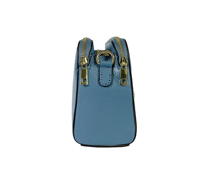 RB1011P | Women's shoulder bag in genuine leather Made in Italy. Removable shoulder strap. Attachments with shiny gold metal snap hooks - Avio color - Dimensions: 25 x 17 x 10 cm