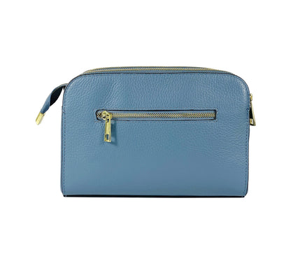 RB1011P | Women's shoulder bag in genuine leather Made in Italy. Removable shoulder strap. Attachments with shiny gold metal snap hooks - Avio color - Dimensions: 25 x 17 x 10 cm