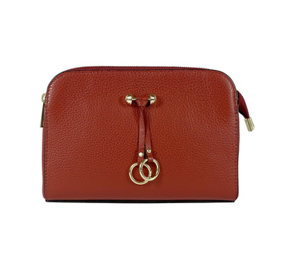 RB1011V | Women's shoulder bag in genuine leather Made in Italy. Removable shoulder strap. Attachments with shiny gold metal snap hooks - Red color - Dimensions: 25 x 17 x 10 cm