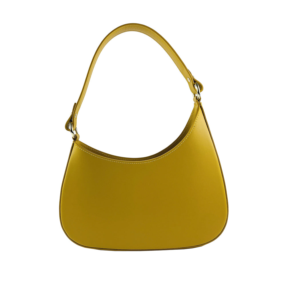 RB1013AR | Women's shoulder bag and removable shoulder strap in Genuine Leather Made in Italy. Attachments with shiny gold metal snap hooks - Mustard color - Dimensions: 28 x 6 x 25 + 12 cm (handle)