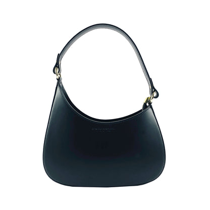 RB1013A | Women's shoulder bag and removable shoulder strap in Genuine Leather Made in Italy. Attachments with shiny gold metal snap hooks - Black color - Dimensions: 28 x 6 x 25 + 12 cm (handle)