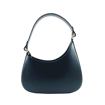 RB1013A | Women's shoulder bag and removable shoulder strap in Genuine Leather Made in Italy. Attachments with shiny gold metal snap hooks - Black color - Dimensions: 28 x 6 x 25 + 12 cm (handle)