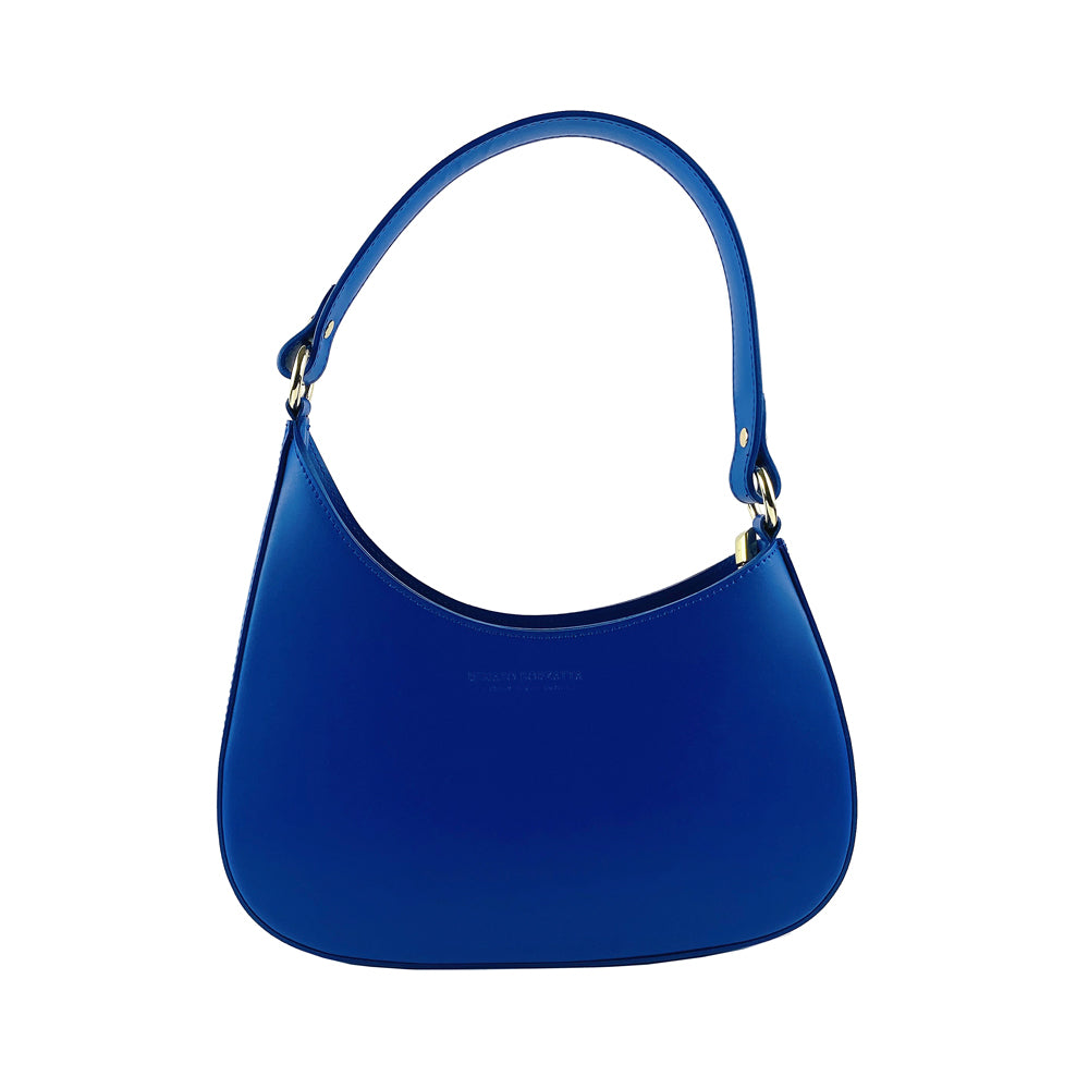 RB1013CH | Women's shoulder bag and removable shoulder strap in Genuine Leather Made in Italy. Attachments with shiny gold metal snap hooks - Royal blue color - Dimensions: 28 x 6 x 25 + 12 cm (handle)