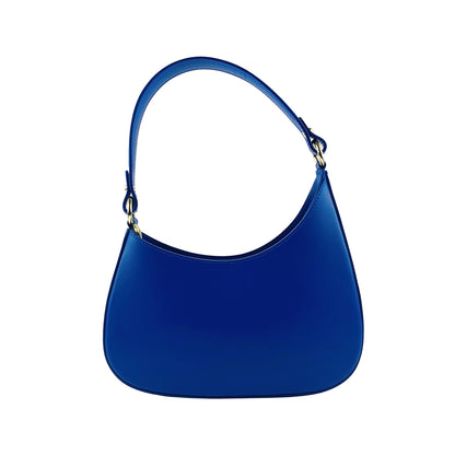 RB1013CH | Women's shoulder bag and removable shoulder strap in Genuine Leather Made in Italy. Attachments with shiny gold metal snap hooks - Royal blue color - Dimensions: 28 x 6 x 25 + 12 cm (handle)