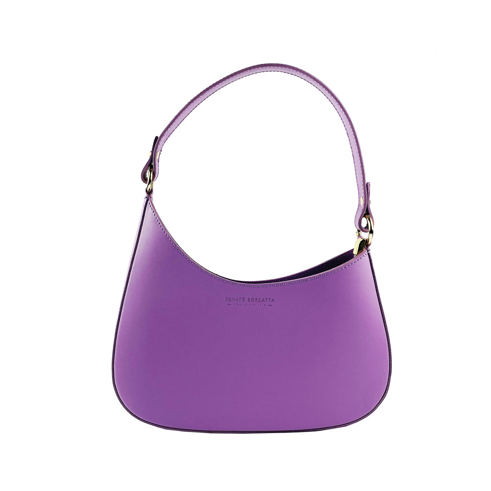 RB1013CI | Women's shoulder bag and removable shoulder strap in Genuine Leather Made in Italy. Attachments with shiny gold metal snap hooks - Lilac color - Dimensions: 28 x 6 x 25 + 12 cm (handle)