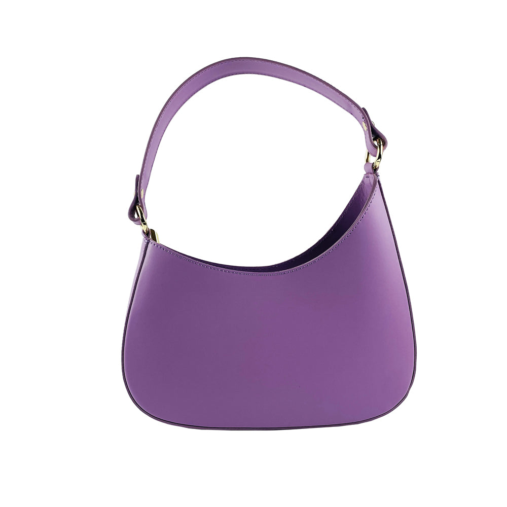 RB1013CI | Women's shoulder bag and removable shoulder strap in Genuine Leather Made in Italy. Attachments with shiny gold metal snap hooks - Lilac color - Dimensions: 28 x 6 x 25 + 12 cm (handle)