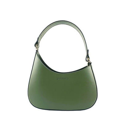 RB1013E | Women's shoulder bag and removable shoulder strap in Genuine Leather Made in Italy. Attachments with shiny gold metal snap hooks - Green color - Dimensions: 28 x 6 x 25 + 12 cm (handle)