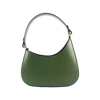 RB1013E | Women's shoulder bag and removable shoulder strap in Genuine Leather Made in Italy. Attachments with shiny gold metal snap hooks - Green color - Dimensions: 28 x 6 x 25 + 12 cm (handle)