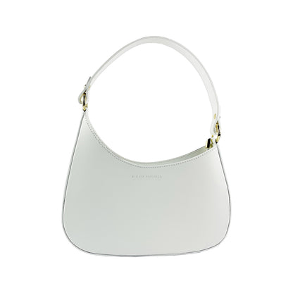 RB1013W | Borsa Donna a spalla e Tracolla removibili in Vera Pelle Made in Italy. Attacchi con moschettoni in metallo Oro Lucido - Colore Bianco - Dimensioni: cm 28 x 6 x 25 + 12 (manico)