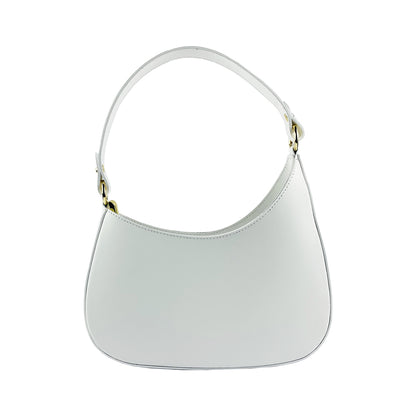 RB1013W | Women's shoulder bag and removable shoulder strap in Genuine Leather Made in Italy. Attachments with shiny gold metal snap hooks - White color - Dimensions: 28 x 6 x 25 + 12 cm (handle)