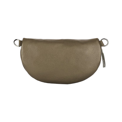 RB1015AQ | Waist bag with removable shoulder strap in Genuine Leather Made in Italy. Attachments with shiny nickel metal snap hooks - Taupe color - Dimensions: 24 x 14 x 7