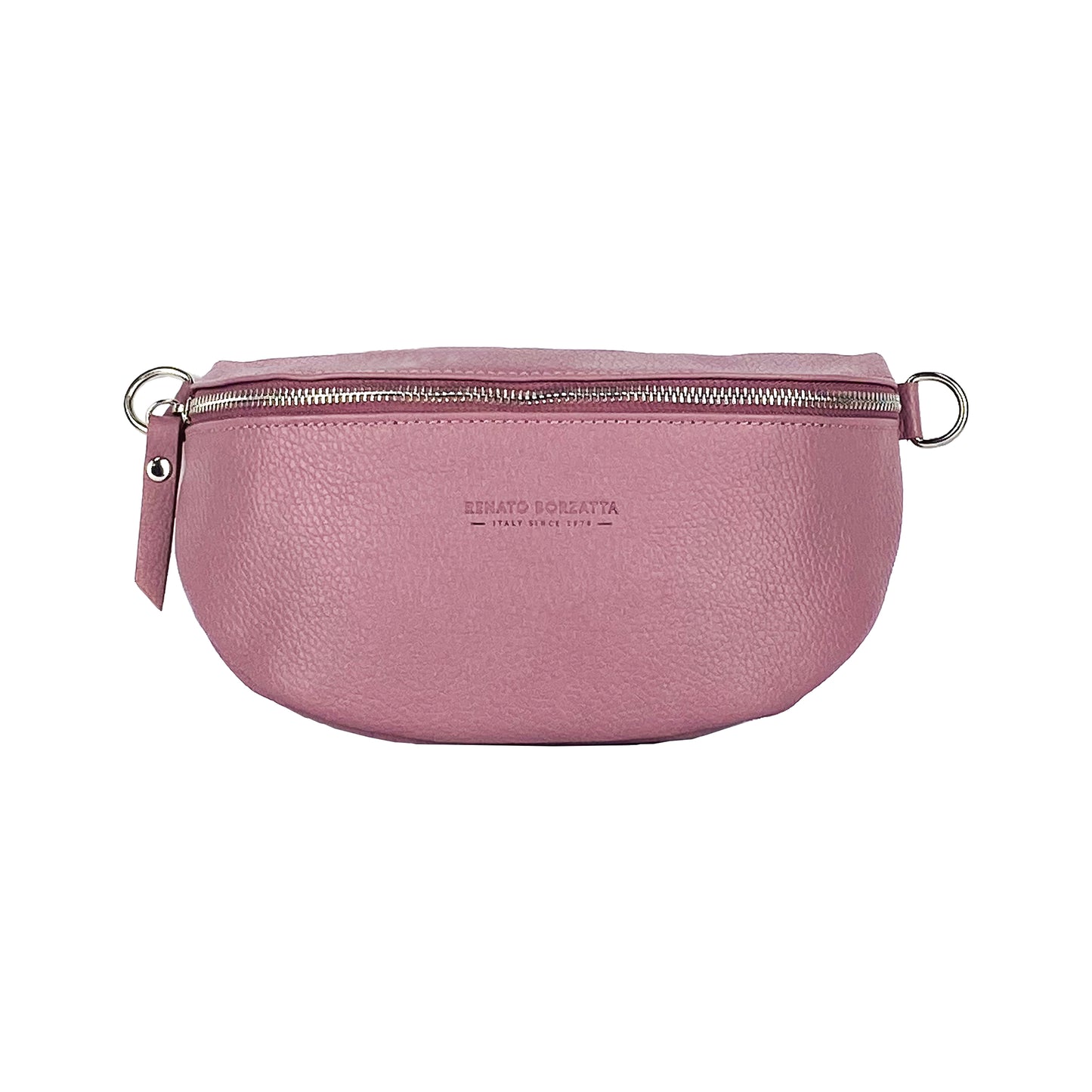 RB1015AZ | Waist bag with removable shoulder strap in Genuine Leather Made in Italy. Attachments with shiny nickel metal snap hooks - Antique pink color - Dimensions: 24 x 14 x 7