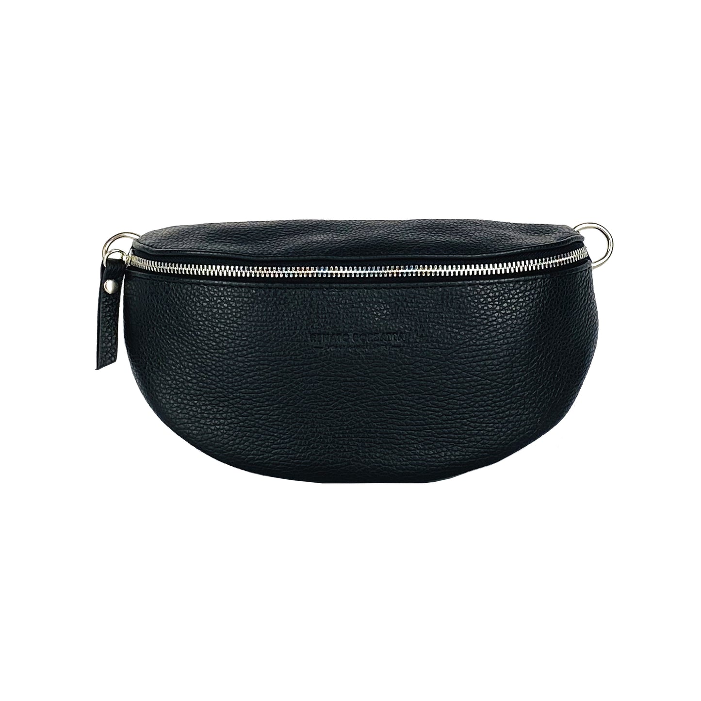 RB1015A | Waist bag with removable shoulder strap in Genuine Leather Made in Italy. Attachments with shiny nickel metal snap hooks - Black color - Dimensions: 24 x 14 x 7