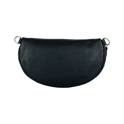 RB1015A | Waist bag with removable shoulder strap in Genuine Leather Made in Italy. Attachments with shiny nickel metal snap hooks - Black color - Dimensions: 24 x 14 x 7