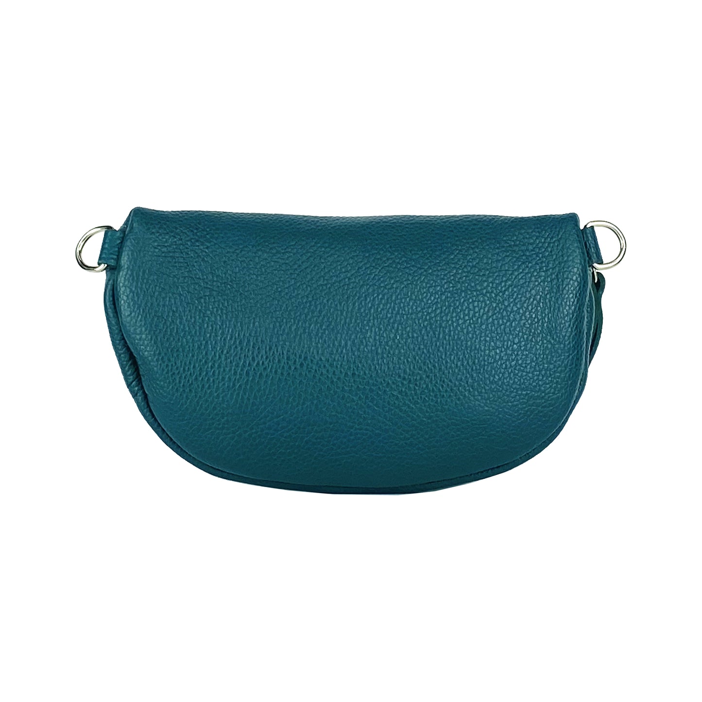 RB1015BZ | Waist bag with removable shoulder strap in Genuine Leather Made in Italy. Attachments with shiny nickel metal snap hooks - Teal color - Dimensions: 24 x 14 x 7