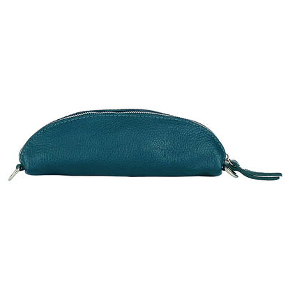 RB1015BZ | Waist bag with removable shoulder strap in Genuine Leather Made in Italy. Attachments with shiny nickel metal snap hooks - Teal color - Dimensions: 24 x 14 x 7