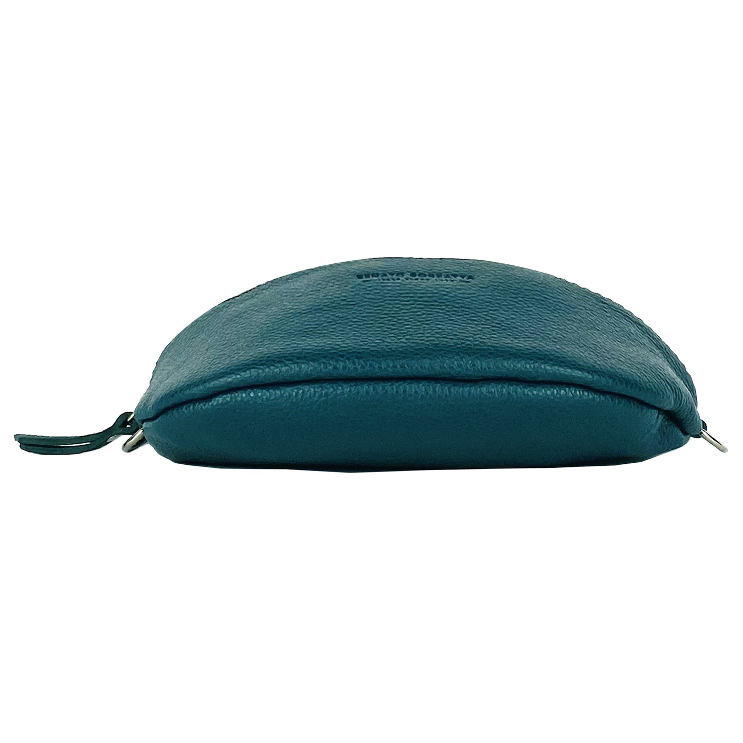 RB1015BZ | Waist bag with removable shoulder strap in Genuine Leather Made in Italy. Attachments with shiny nickel metal snap hooks - Teal color - Dimensions: 24 x 14 x 7