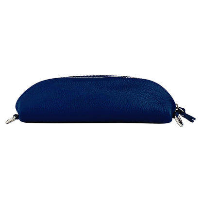 RB1015D | Waist bag with removable shoulder strap in Genuine Leather Made in Italy. Attachments with shiny nickel metal snap hooks - Blue color - Dimensions: 24 x 14 x 7