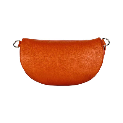 RB1015L | Waist bag with removable shoulder strap in Genuine Leather Made in Italy. Attachments with shiny nickel metal snap hooks - Orange color - Dimensions: 24 x 14 x 7