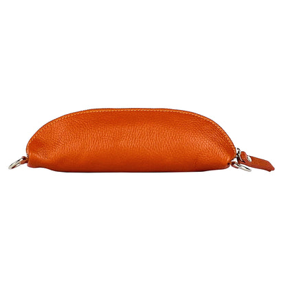 RB1015L | Waist bag with removable shoulder strap in Genuine Leather Made in Italy. Attachments with shiny nickel metal snap hooks - Orange color - Dimensions: 24 x 14 x 7