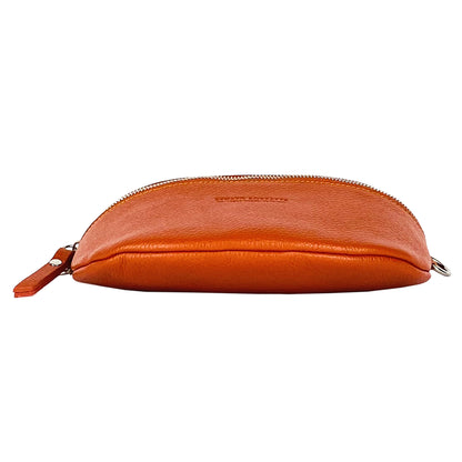 RB1015L | Waist bag with removable shoulder strap in Genuine Leather Made in Italy. Attachments with shiny nickel metal snap hooks - Orange color - Dimensions: 24 x 14 x 7