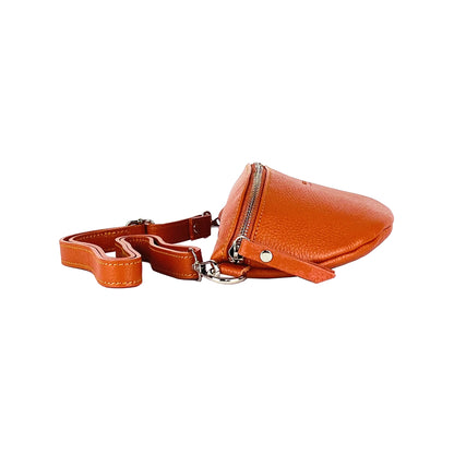 RB1015L | Waist bag with removable shoulder strap in Genuine Leather Made in Italy. Attachments with shiny nickel metal snap hooks - Orange color - Dimensions: 24 x 14 x 7