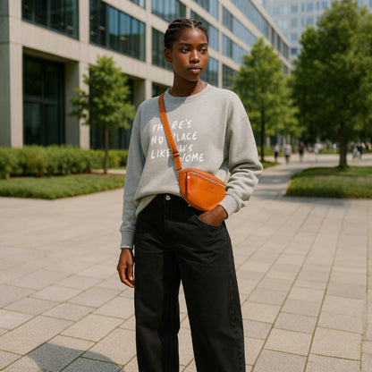RB1015L | Waist bag with removable shoulder strap in Genuine Leather Made in Italy. Attachments with shiny nickel metal snap hooks - Orange color - Dimensions: 24 x 14 x 7