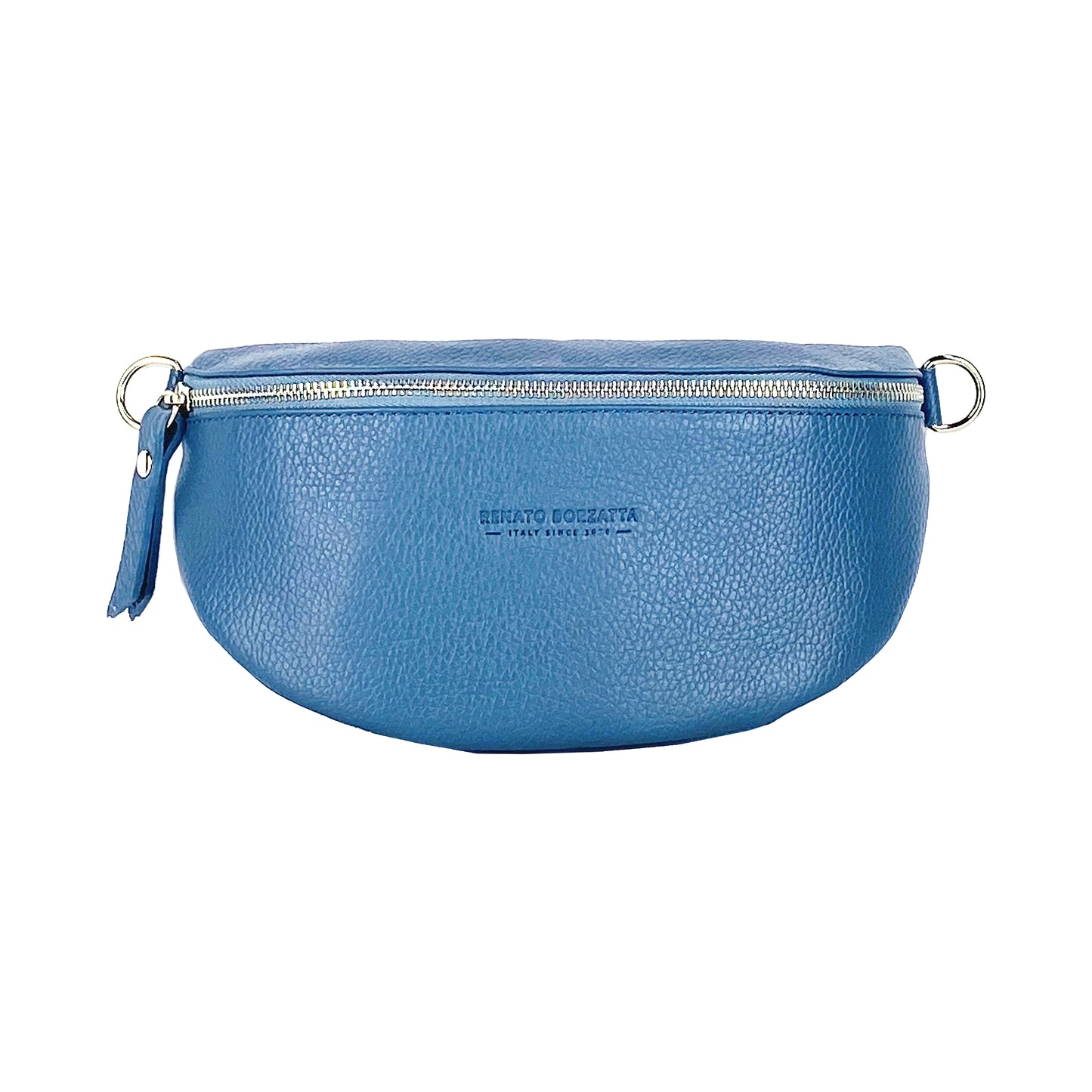 RB1015P | Waist bag with removable shoulder strap in Genuine Leather Made in Italy. Attachments with shiny nickel metal snap hooks - Avio color - Dimensions: 24 x 14 x 7