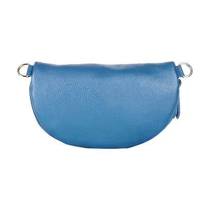 RB1015P | Waist bag with removable shoulder strap in Genuine Leather Made in Italy. Attachments with shiny nickel metal snap hooks - Avio color - Dimensions: 24 x 14 x 7