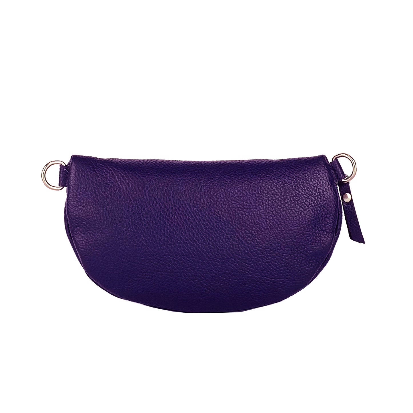 RB1015Y | Waist bag with removable shoulder strap in Genuine Leather Made in Italy. Attachments with shiny nickel metal snap hooks - Purple color - Dimensions: 24 x 14 x 7