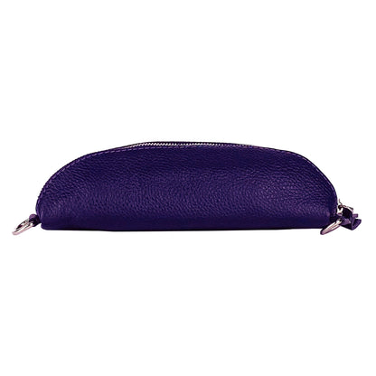 RB1015Y | Waist bag with removable shoulder strap in Genuine Leather Made in Italy. Attachments with shiny nickel metal snap hooks - Purple color - Dimensions: 24 x 14 x 7